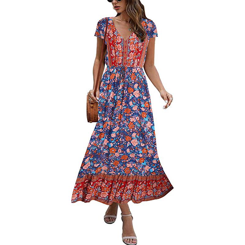 Trying on Temofon Bohemian Short Sleeve Dress