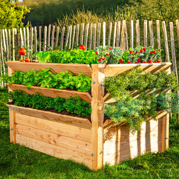 Strat de grădină supraînălțat premium XXL din lemn de zadă naturală, 125 x 91 x 73 cm