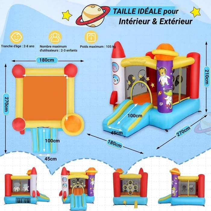 Inflatable Castle for Children, Indoor/Outdoor Inflatable Bouncing Castle with Jumping Area, Slide, 370W Blower
