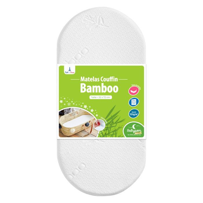 Colchón para moisés Babysom Bamboo - 72x32 cm | Viscosa ultrasuave | 4 cm de grosor