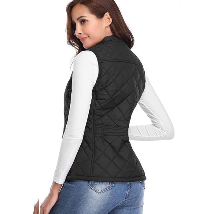 Chaleco sin mangas para mujer - Chaqueta de invierno con cremallera, chaleco acolchado ligero para invierno/otoño - Para viajes/trabajo - Negro