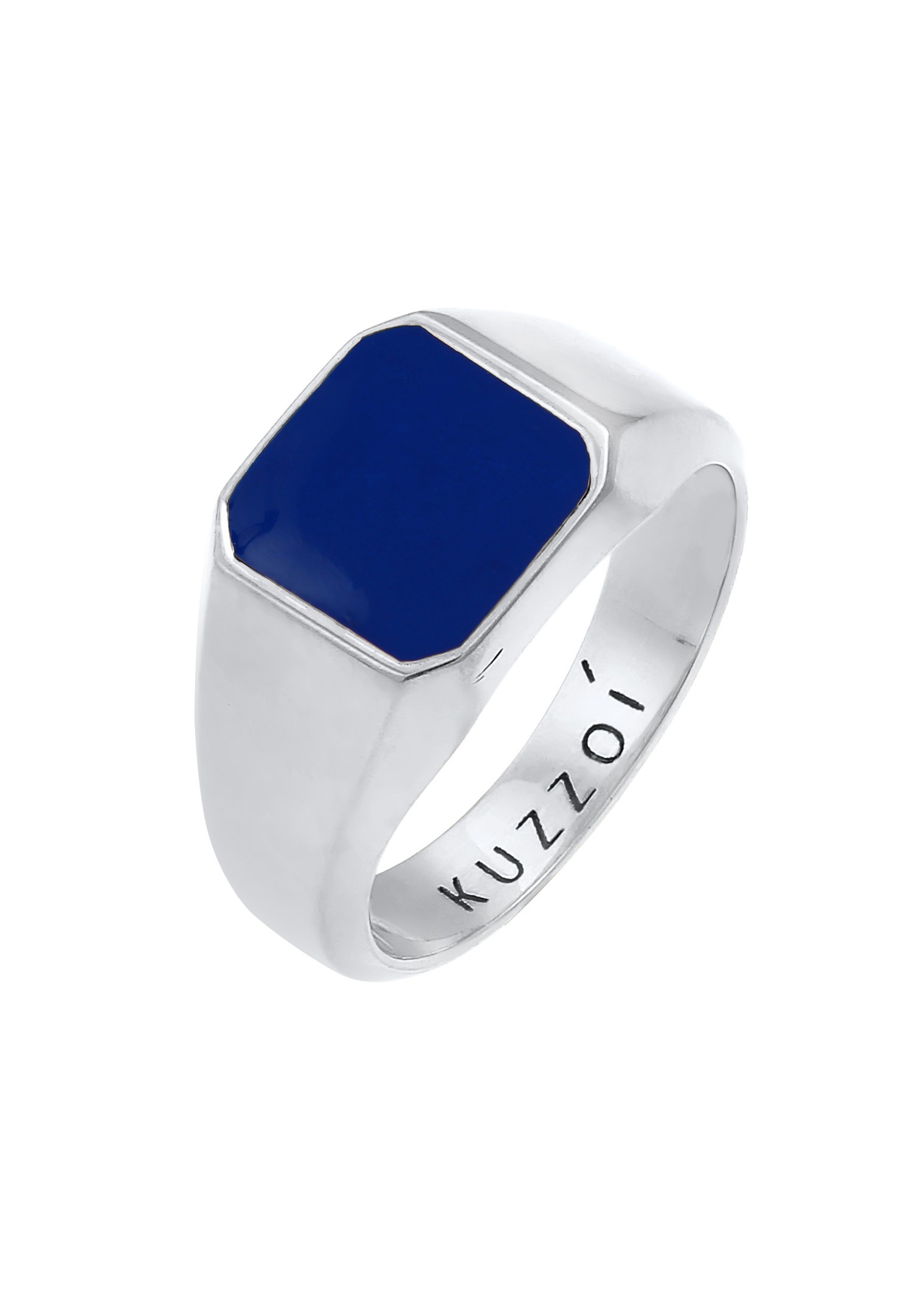 KUZZOI Bague Signet Homme Bleu Basique Solide avec Email en Argent Sterling 925