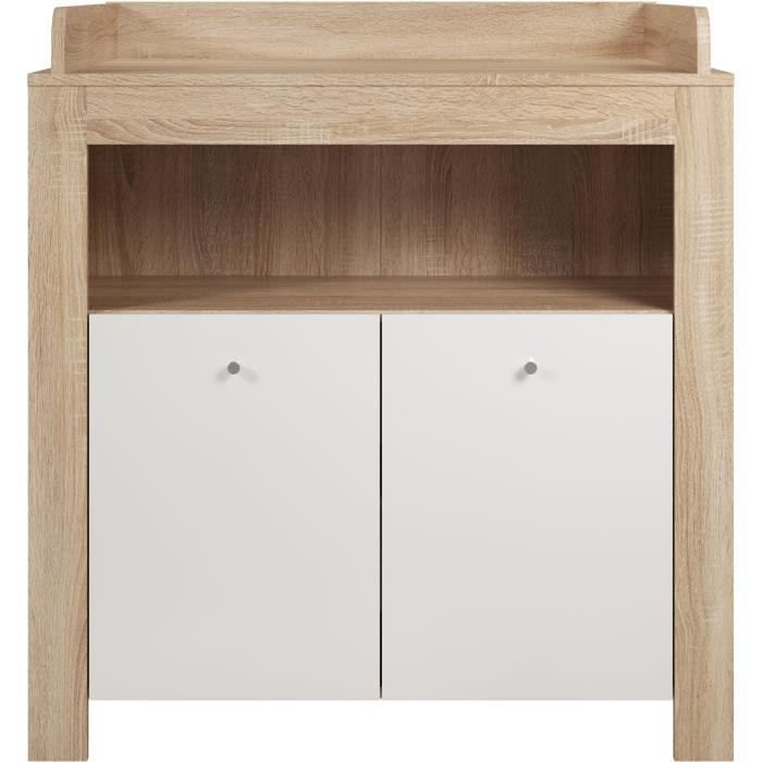 Conjunto PIA Baby Room Duo - Berço 70x140 cm + Cômoda com Trocador de 2 Portas - Acabamento em Carvalho Sonoma e Branco Fosco - TRENDTEAM