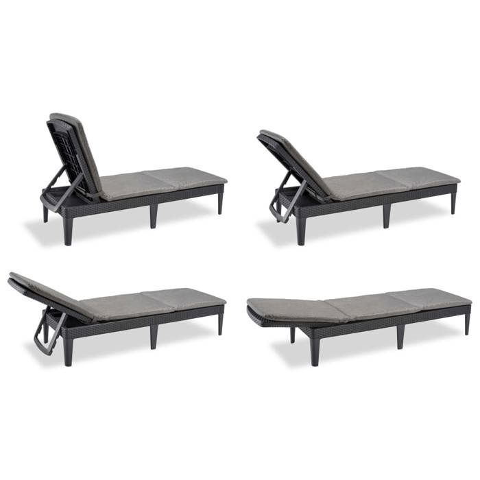 Sun lounger - Allibert by KETER – JAIPUR - in imitation woven rattan resin - graphite grey - adjustable backrest with cushion