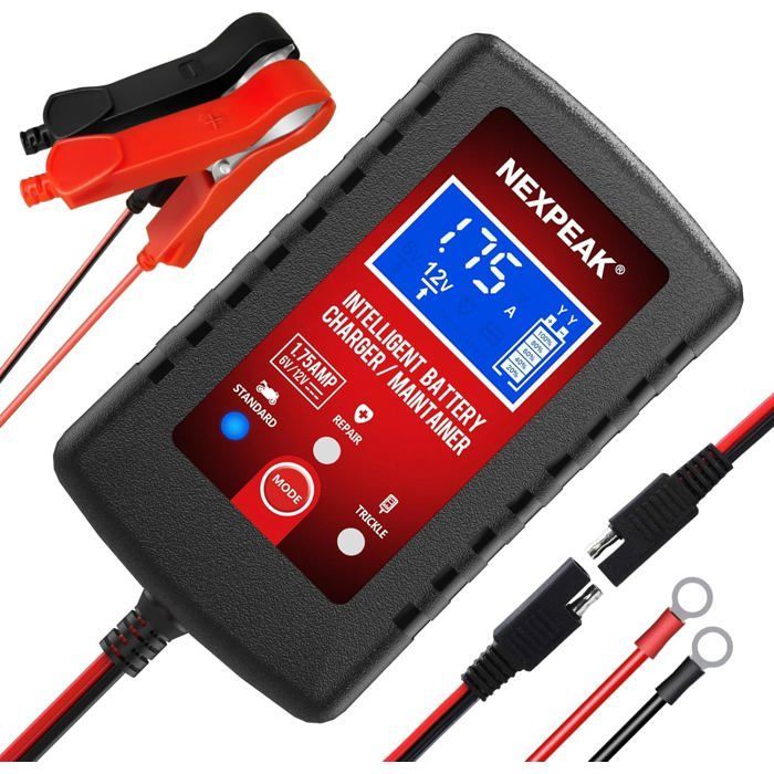 Cargador de batería para coche de 1,75 A, 6 V y 12 V, cargador de batería inteligente totalmente automático, cargador de mantenimiento