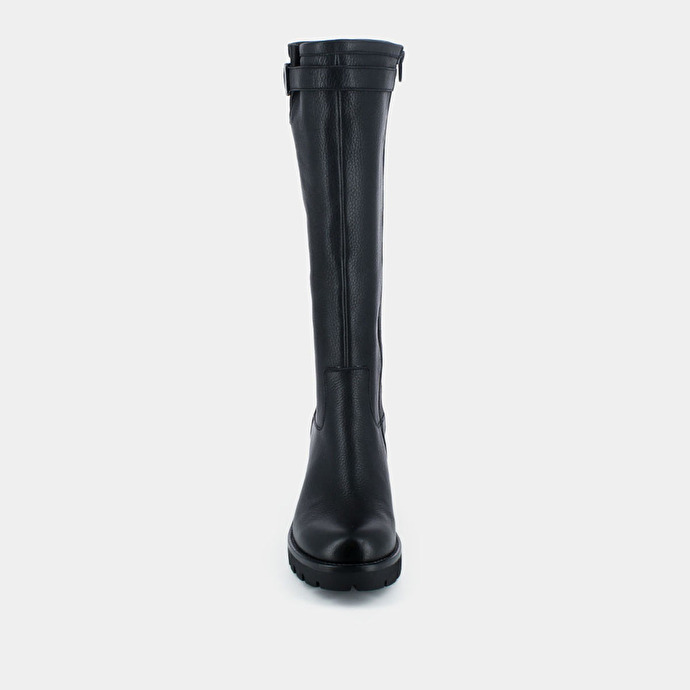 Bottes à semelles crantées et boucles  en cuir grainé noir