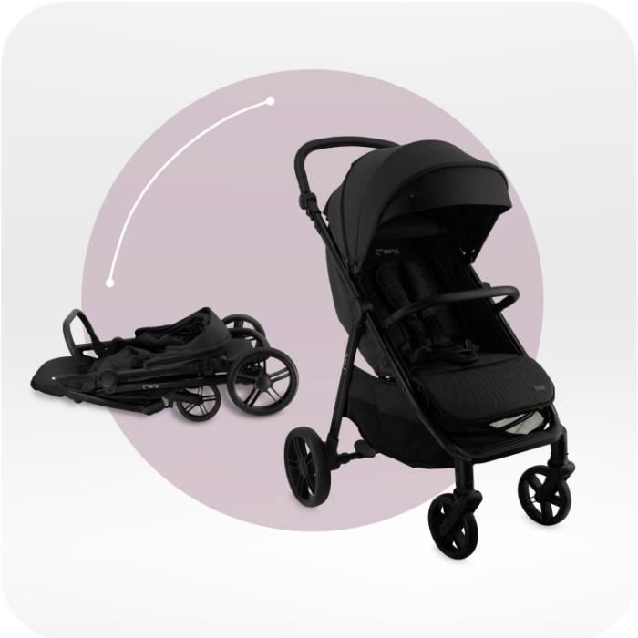 MoMi CLARA - Stroller 0m+ up to 22 kg - Rotating bar - Adjustable handle - Accessories included: bag, rain cover - Black