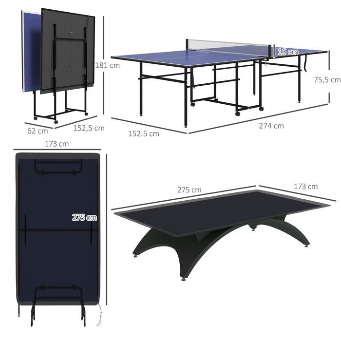 Folding ping-pong table tennis table + protective cover - SPORTNOW - for indoor and outdoor use - blue and black