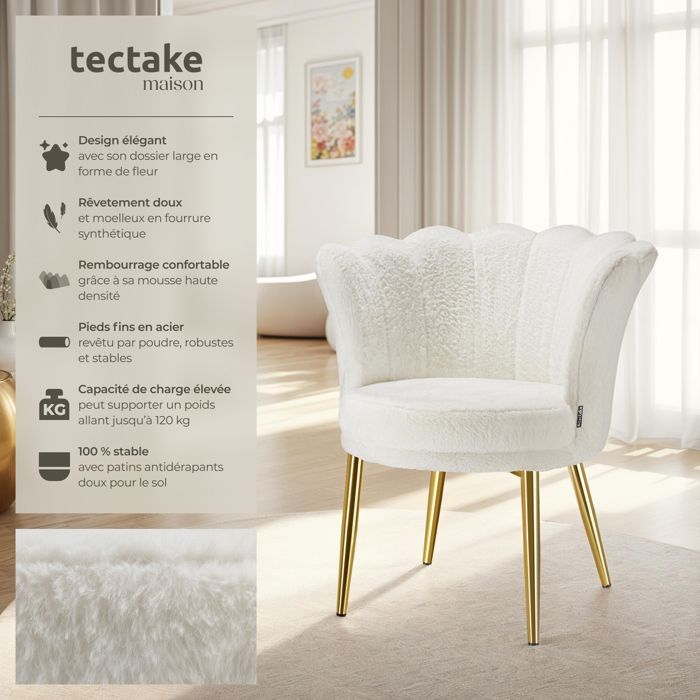 Silla - TECTAKE - STELLA, silla de oficina tapizada con funda de piel sintética, 67 x 64 x 76 cm - Crema/Oro