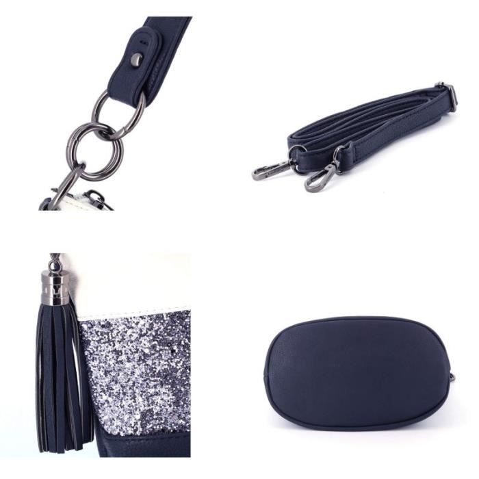 Sac Bandoulière Femme Gallantry - Bleu - Paillette Multicolore - Bandes Strass Brillant
