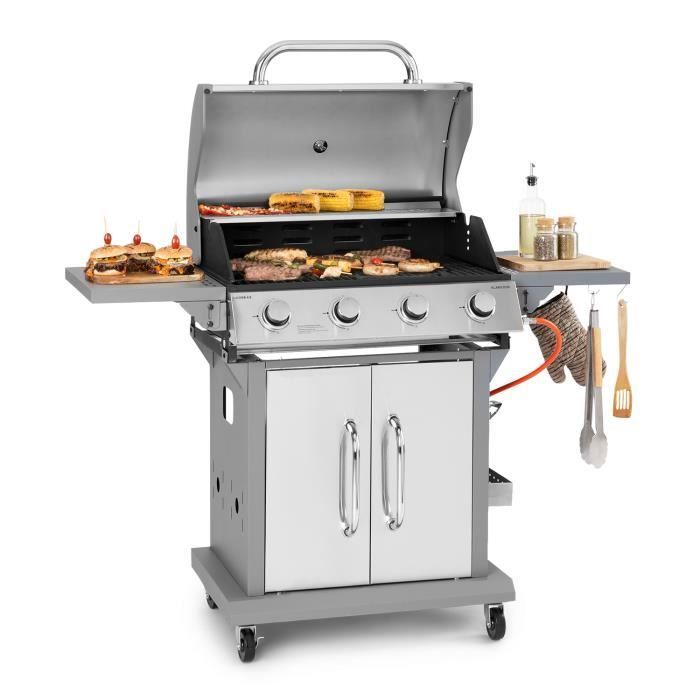 Barbecue à Gaz - KLARSTEIN - 4 Brûleurs - 14400W - Acier Inoxydable - Design Élégant