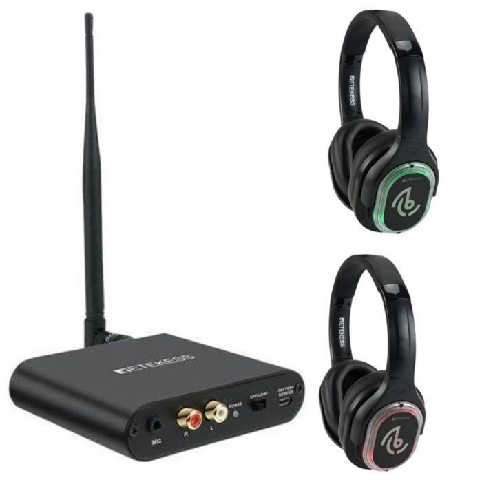 Retekess TA004 Wireless TV Headphones, Silent Disco Starter Kit, 200m Range, 2 Earbuds, TV Headphone Set