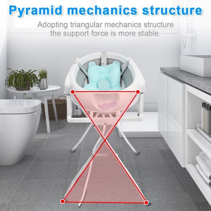 Bañera para bebé MIPAN con soporte - Bañera ergonómica para bebé - Con cojín - Drenaje integrado - 63*60*84,5 cm - Gris