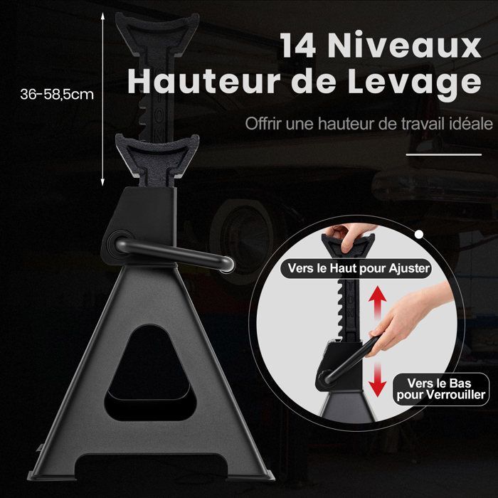 GYMAX Ratchet Axle Stands, 6-Ton Car Axle Stands, Max. Height 585 mm, Min. Height 360 mm