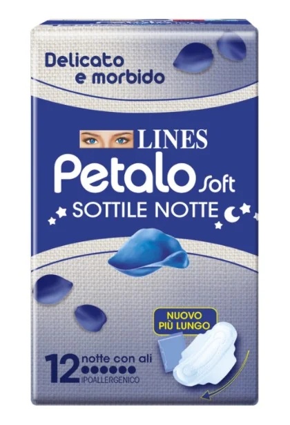 LINES Lines Petalo Soft Thin Night mit Flügeln, hypoallergen, 12 Stück