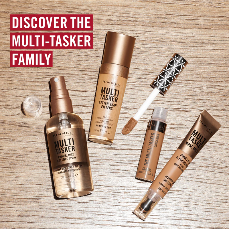 Base e spray fixador Rimmel Multi-Tasker em um só produto