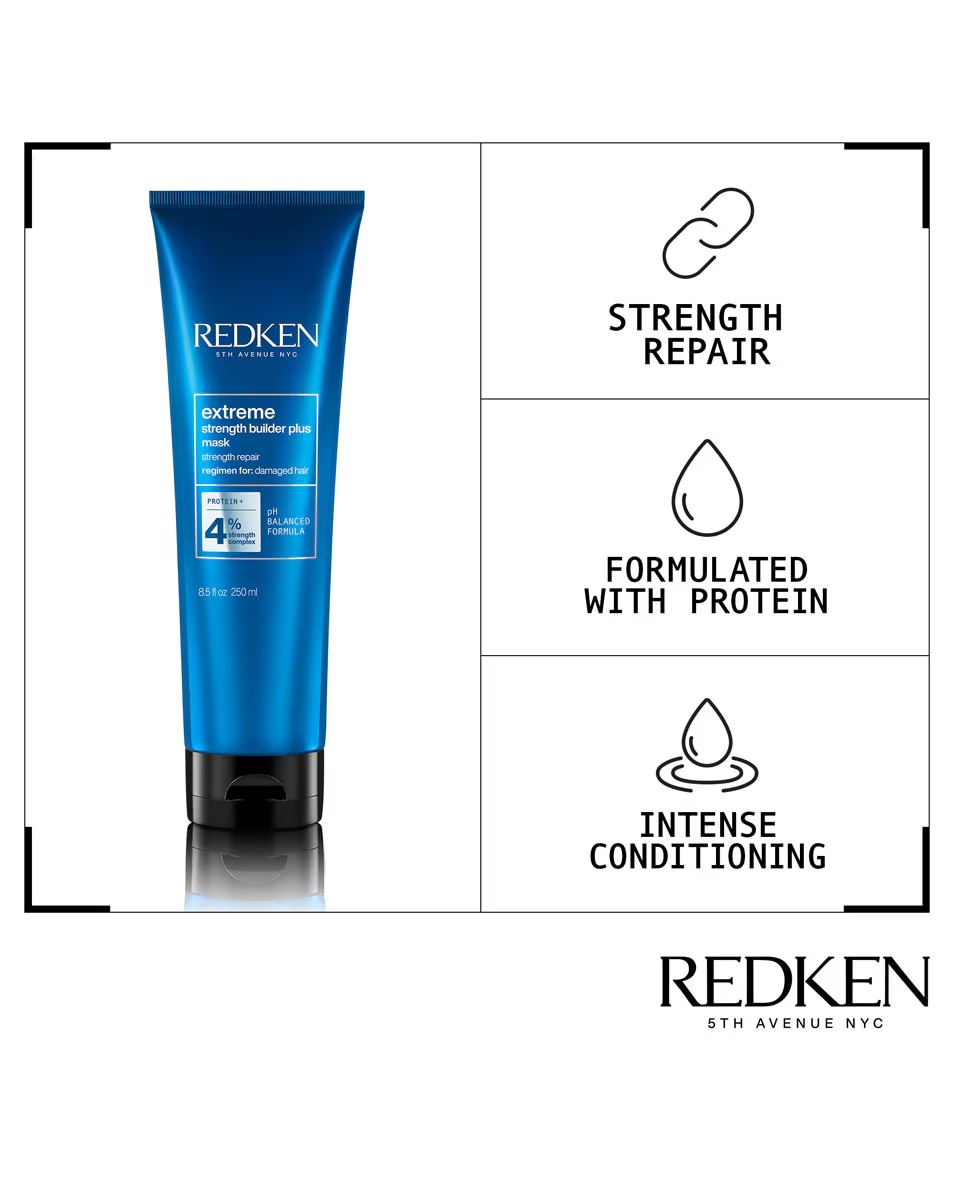 REDKEN Extreme Strength Builder Plus – sudėtyje yra 4 % stiprumo komplekso