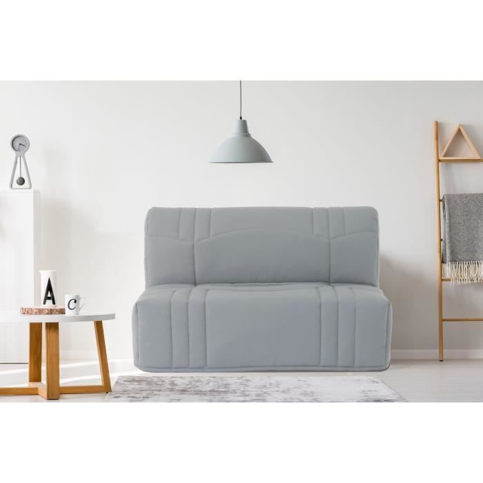 Sofá cama DREAM BZ - Tejido 100% algodón gris claro - Superficie para dormir: 140 x 190 cm
