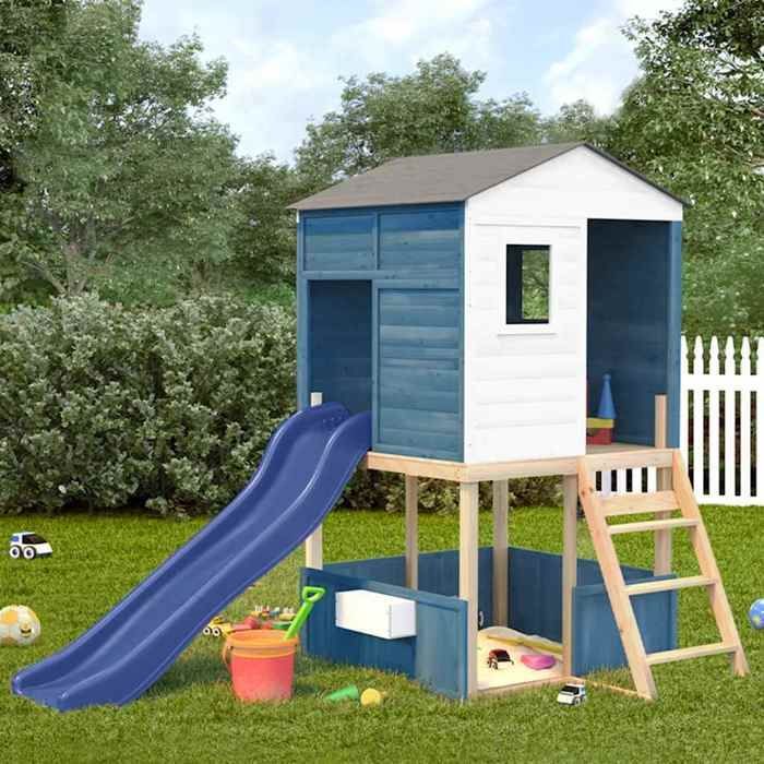 vidaXL Aire de jeux d'extérieur blanc et bleu bois massif de sapin, aire de jeux, ensemble de jeu en bois 3376143