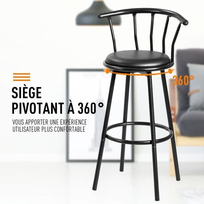 DREAMADE Set van 2 metalen barkrukken met rugleuning en voetensteun, 360° draaibaar, industriële stijl, voor keuken/bar, zwart