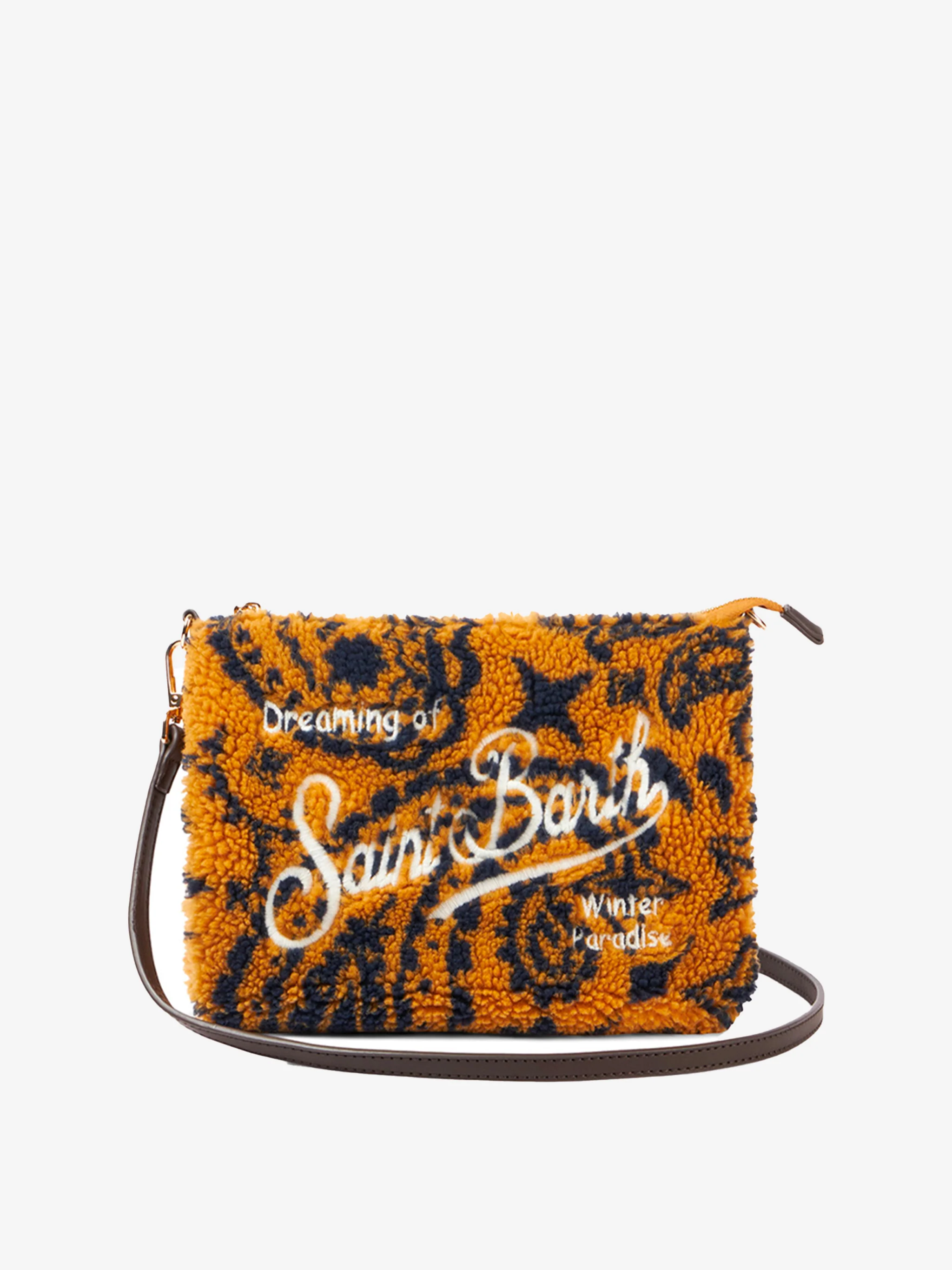 Parisisk axelremsväska i ull med ockrafärgad bandana