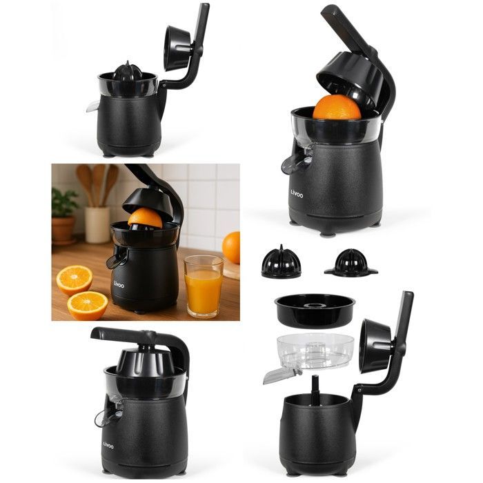 Exprimidor de cítricos - LIVOO - Diseño negro - 120 W - 2 conos - Brazo articulado
