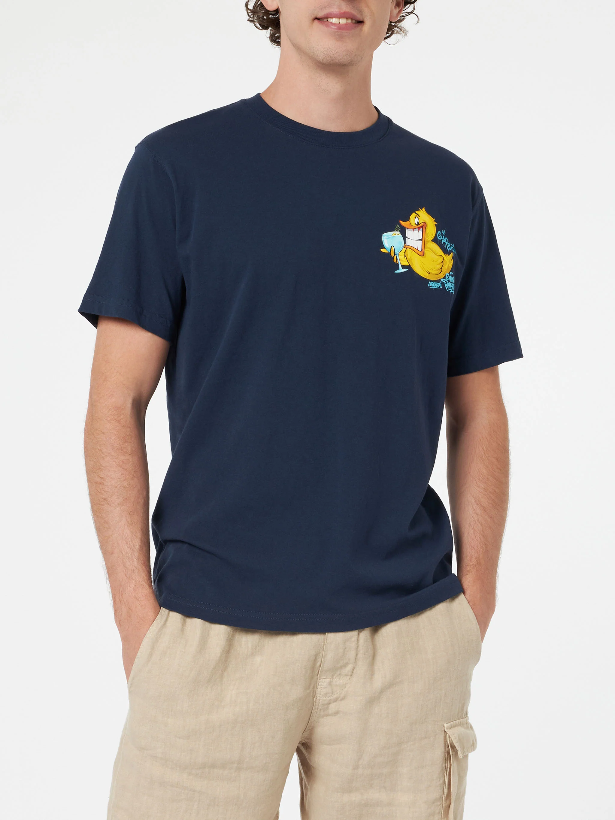 Heren katoenen T-shirt met Crypt-print op voor- en achterkant.