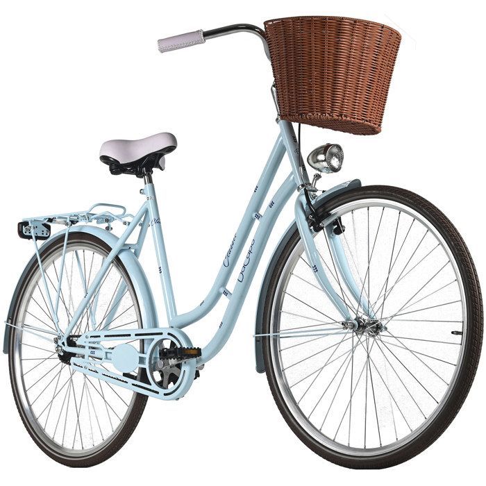 DaCapo Vélo de ville femme 28'' Classic Premium bleu 1 Gang TC 53 cm avec panier