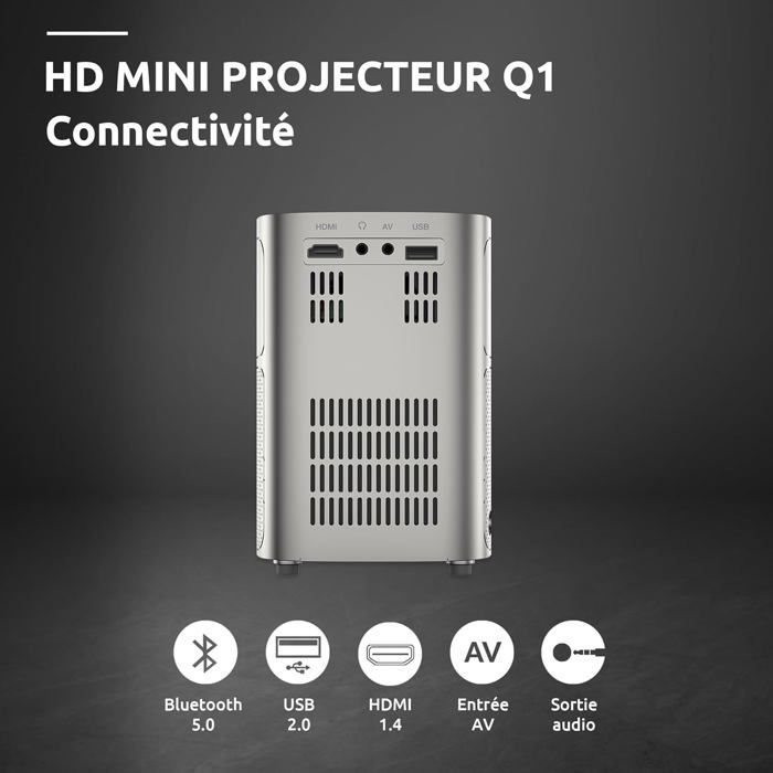 Proyector de vídeo portátil - ZGEER - Q1 - Resolución HD 720p - Compatible con Full HD 1080p - 180 lúmenes ANSI