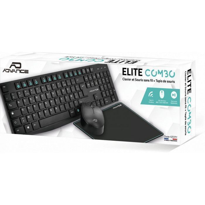 ADVANCE – ELITE WIRELESS COMBO Pack - Wireless Keyboard and Mouse + Slim Design AZERTY Mousepad