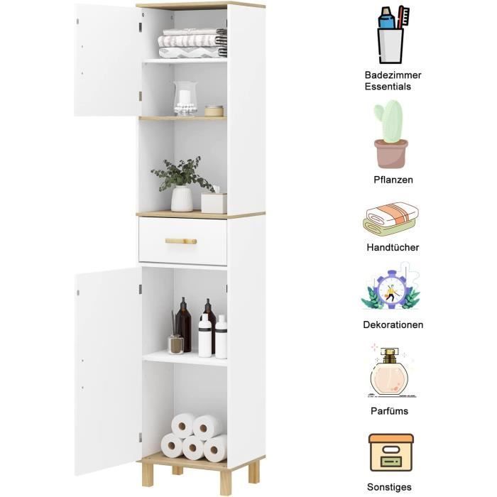 Mobiletto da bagno alto EUGAD con piedini, colonna contenitore con 2 ante e 1 cassetto, bianco 39x30x179 cm, 0169WY