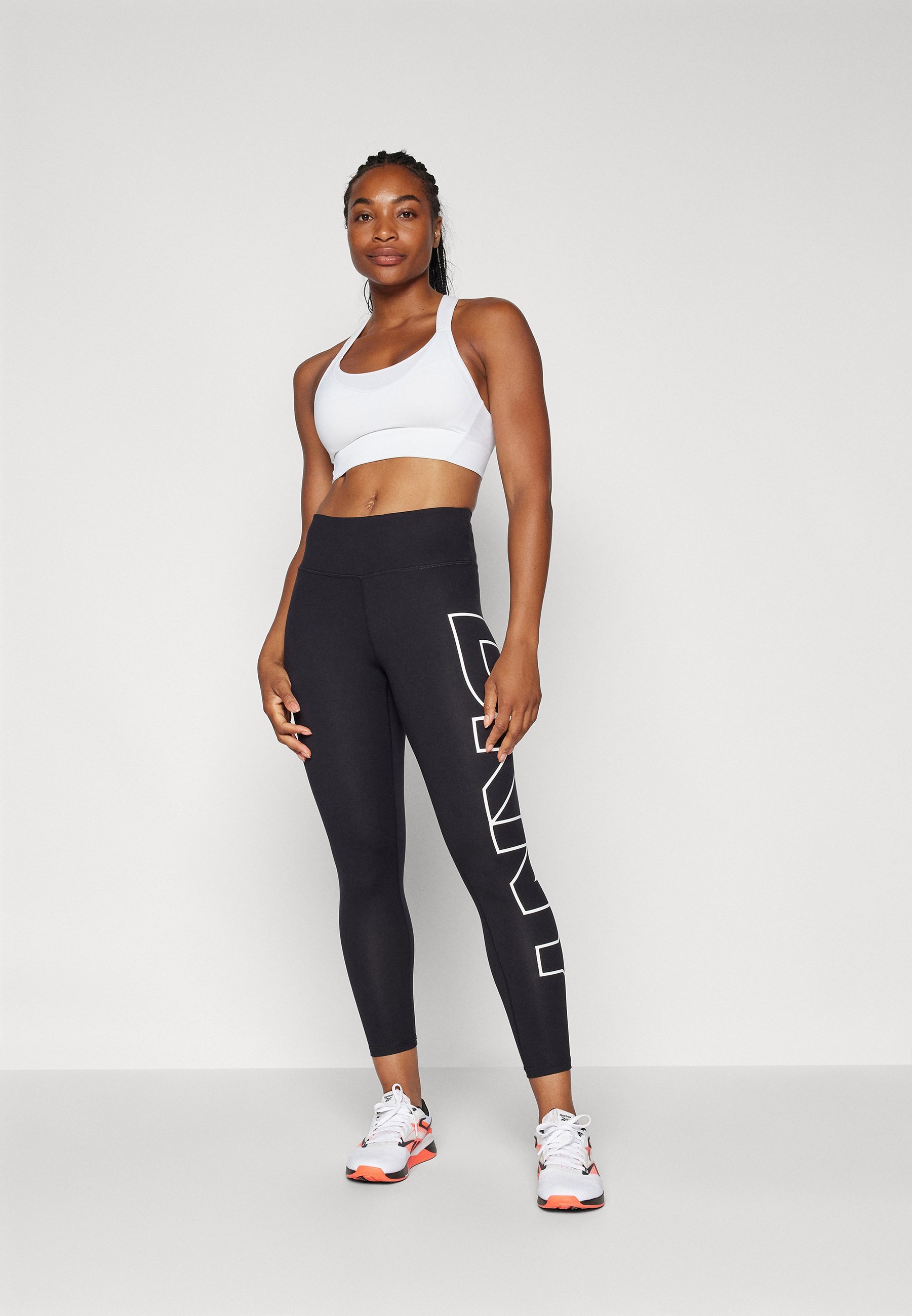 Leggings DKNY taille haute 7/8 Balance Compression Logo éclaté - noir/blanc