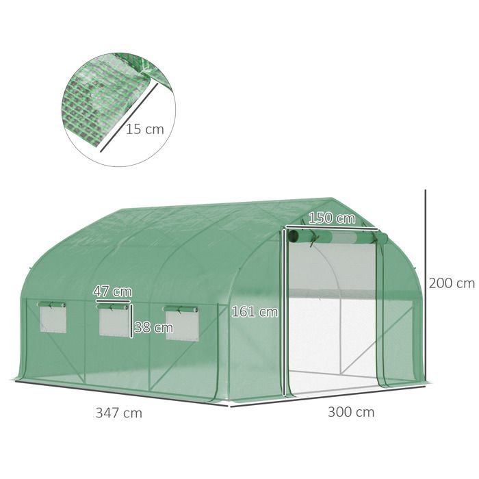 Serre de jardin tunnel - Outsunny - 10,4 m² - porte zippée enroulable fenêtres en maille - anti-UV - 350 x 300 x 200 cm - vert