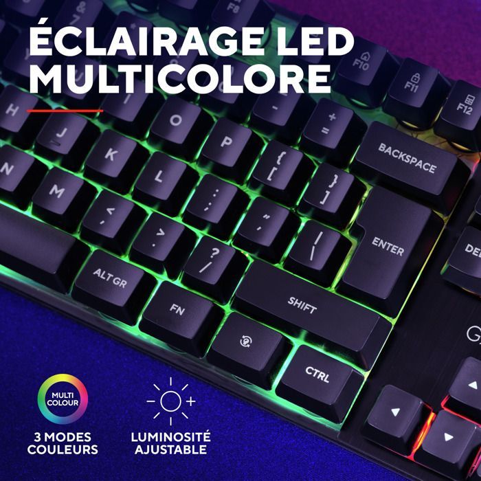 Trust Gaming GXT 835 Azor Clavier Gamer Filaire AZERTY Français, Éclairage LED Arc-en-Ciel, Mode Jeu, 8 Touches Anti-ghosting - Noir