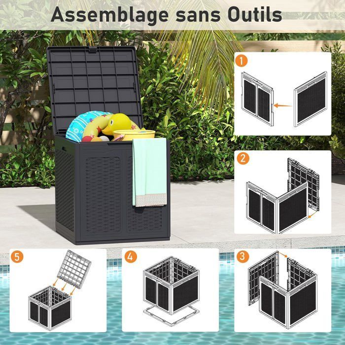GIANTEX Coffre de Rangement Extérieur 145 L,Imperméable en PP avec Couvercle Verrouillable,Design Rotin,Poignées Latérales,Marron