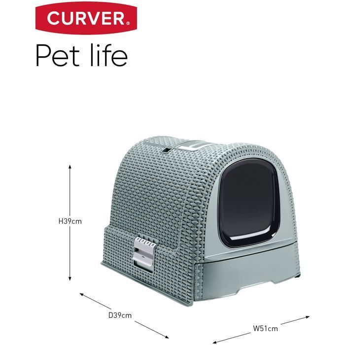Arenero para gatos CURVER - Azul grisáceo - Para gatos - 51 x 38,5 x 39,5 cm