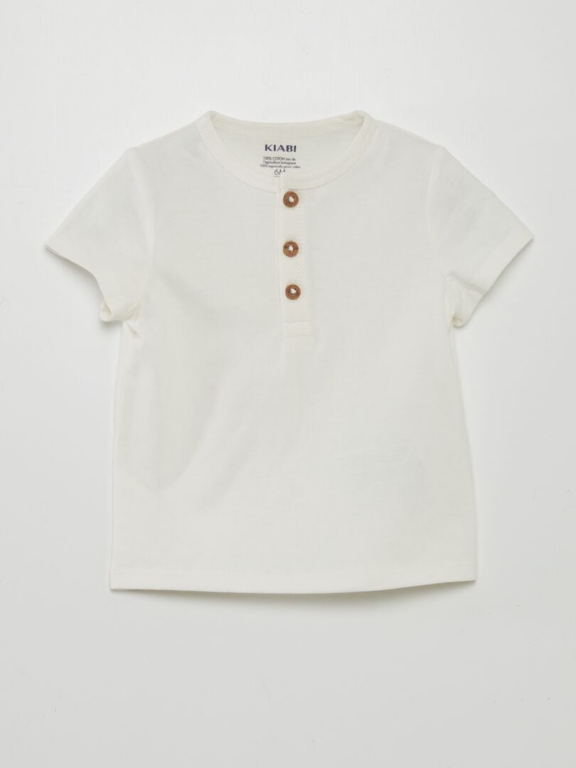 Camiseta lisa de cuello abotonado - BLANCA