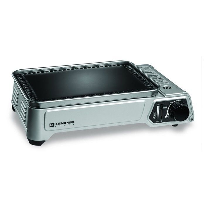 Plancha de gas portátil KEMPER de 2300 W + 2 cartuchos de gas + maletín de transporte