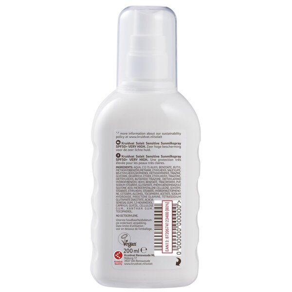 Kruidvat Solait Sensitive SPF50+ saules aizsargsprejs<br>200ml