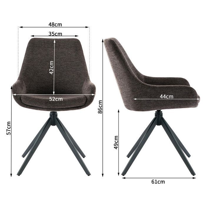 DYHOME lot de 2 chaises salle a manger, chaise de salle à manger pivotante, chaise de salle à manger sans accoudoirs, noire
