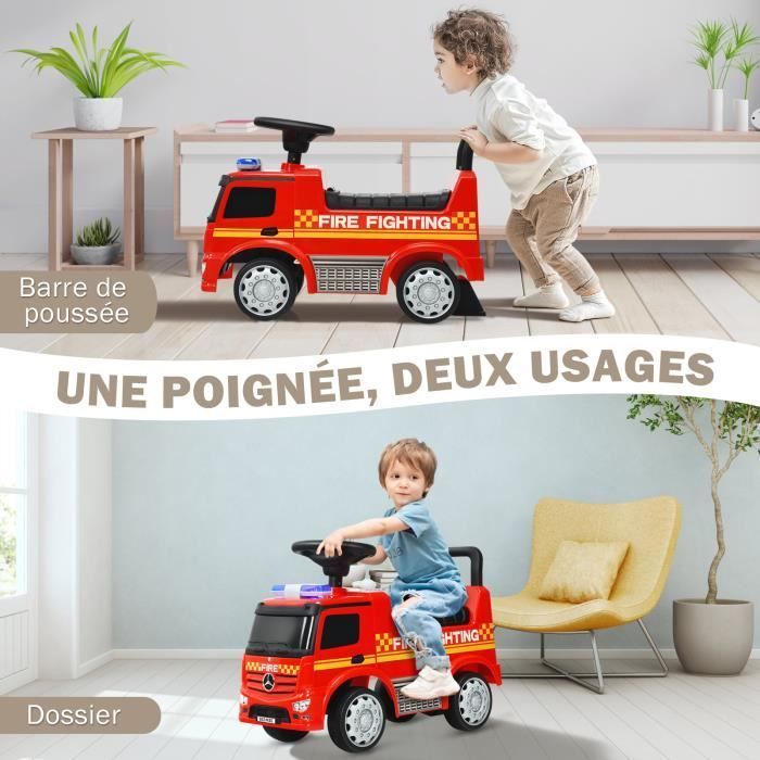 COSTWAY Porteur pour Enfants 12-36 Mois Voiture de Pompiers avec Espace de Rangement-Sonore et Lumineux - Rouge