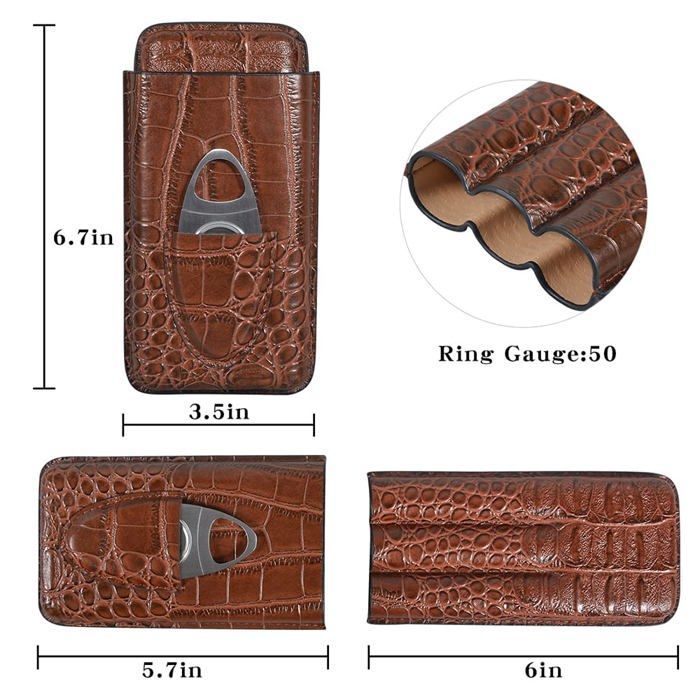 Estuche para puros de tres tubos, humidor de piel con estampado de cocodrilo, caja para puros con cortador de acero inoxidable, puros no incluidos.
