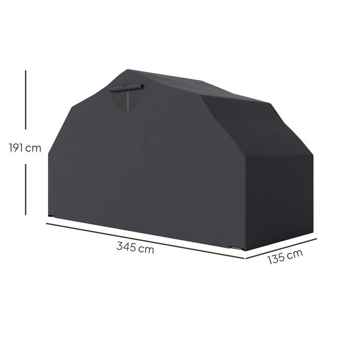Motoroverkapping voor buiten, motortent, beschermhoes van Oxford-stof, 2 ramen, 345 x 135 x 191 cm, zwart