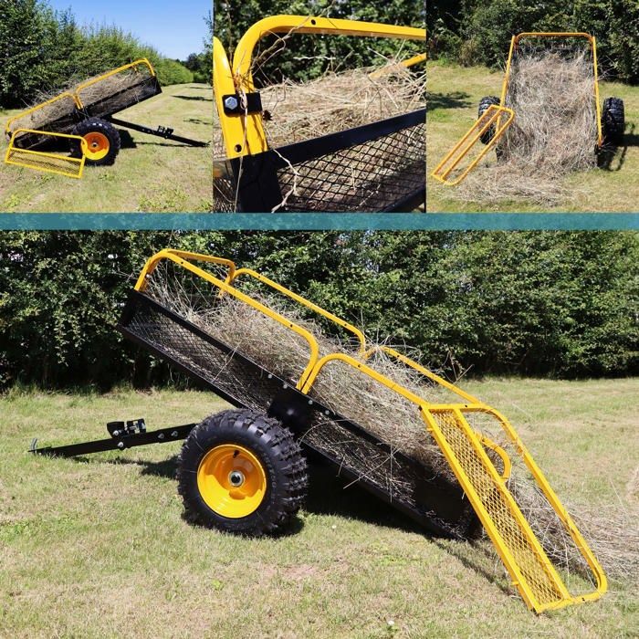 Rimorchio ribaltabile Wiltec – 2100 x 1200 x 70 mm – Portata 450 kg – Acciaio – con griglia e pannelli laterali rimovibili – per tosaerba