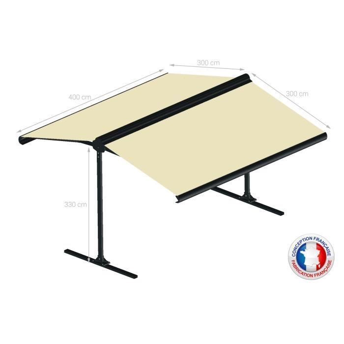 Store double pente manuel 4x2x3 m - Toile beige et structure grise anthracite texturée - GARDEN OMBRAZUR