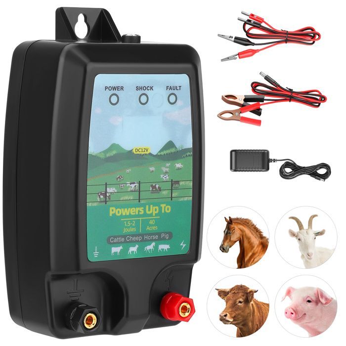 Électrificateur de clôture,  portée de 10 km, 1,5 à 2 J - Électrificateur de clôture pour bétail et Animaux domestiques