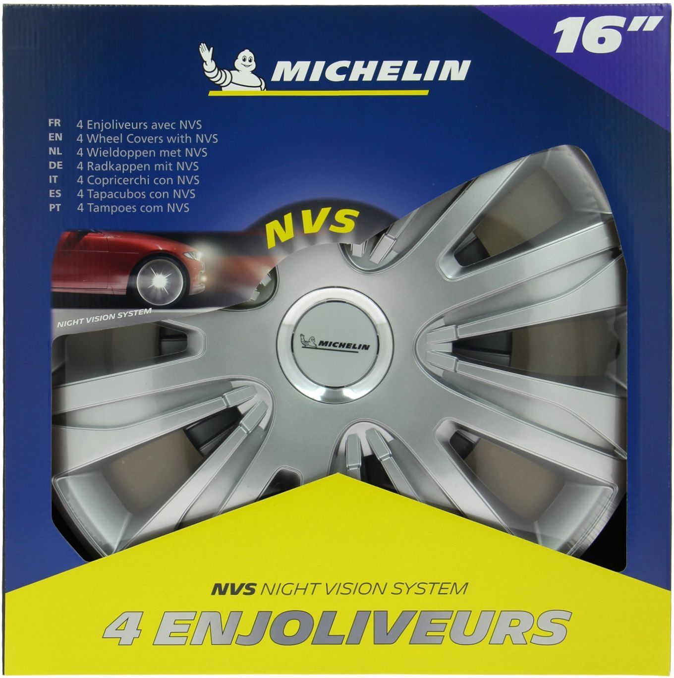 Juego de 4 embellecedores de rueda gris metalizado - MICHELIN - 16 pulgadas - Fácil instalación mediante clip - Inserción reflectante NVS 42