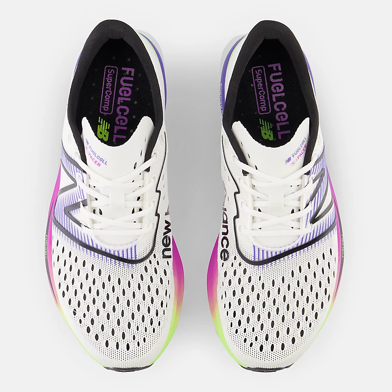 FuelCell SuperComp Pacer Damenschuhe – Weiß mit elektrischem Indigo und 30 Watt