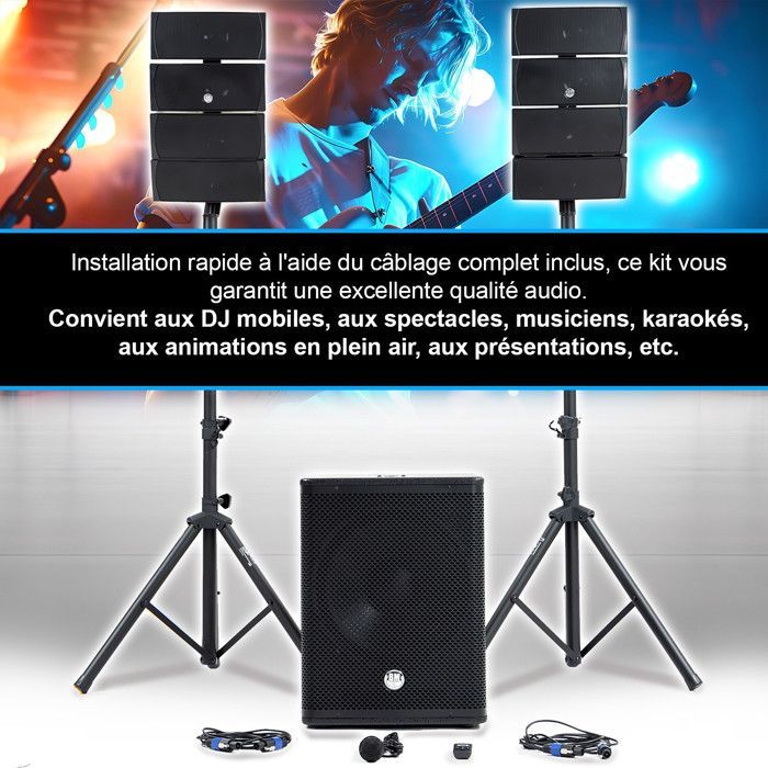 Complete DJ sound pack BM SONIC BMS-15-ARRAY-BT, 1200W, Satellite speakers, 38cm USB/Bluetooth subwoofer, Cable supports