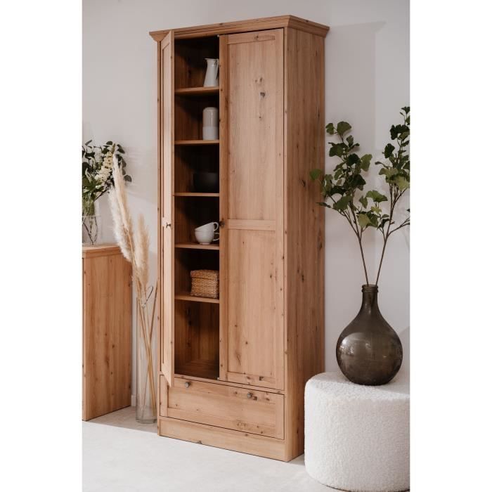 Armario - Landwood - Acabado en roble artesanal - 2 puertas - 1 cajón - 80 x 39 x 200 cm (ancho x profundidad x alto)